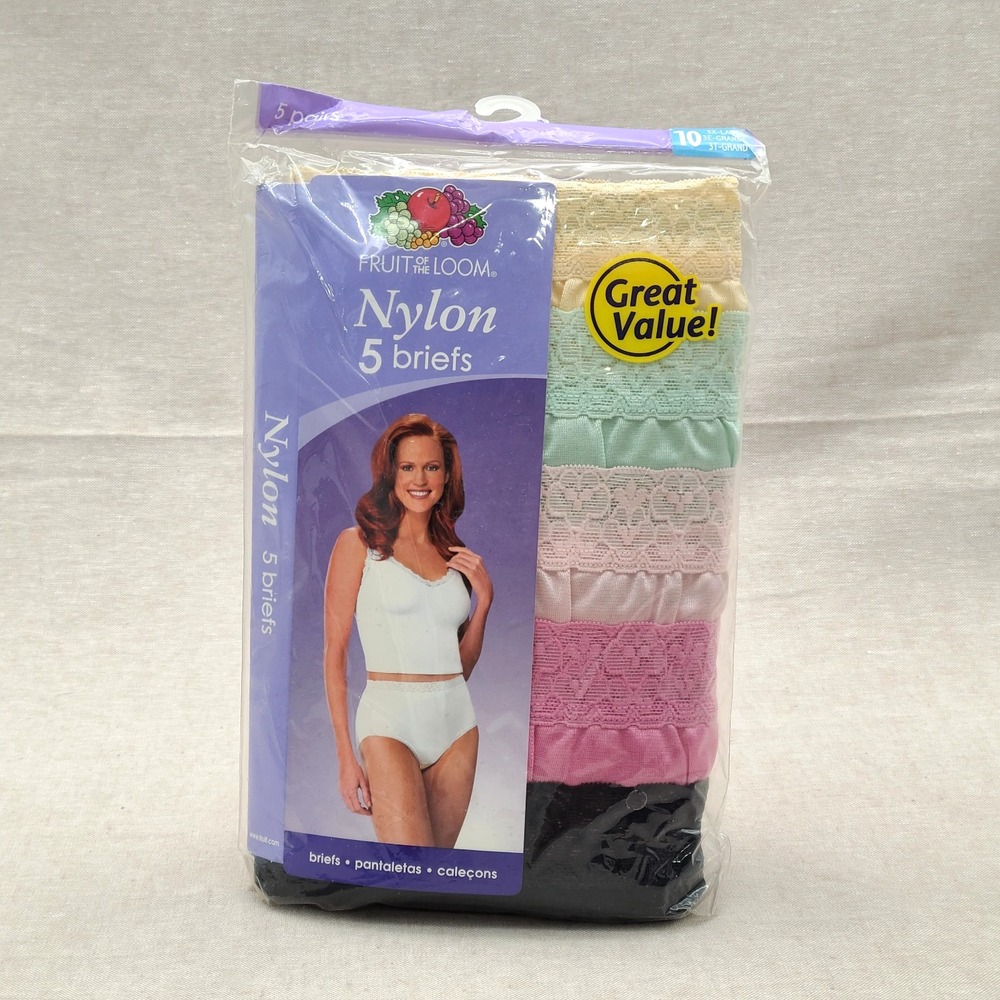 NWT Vintage 2006 Fruit of the Loom Ladies Nylon Briefs Size 10 5 Pack Lace